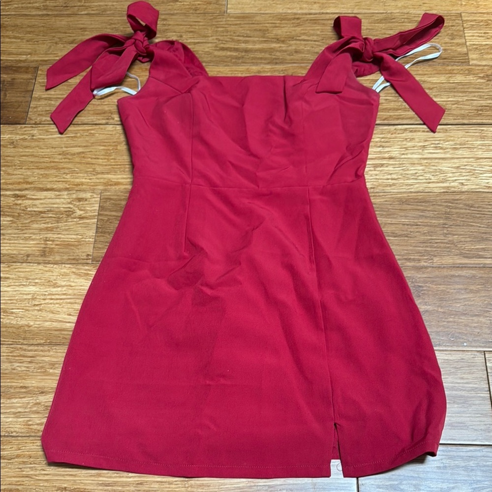 Lulu's Chic Red Mini Dress with Bow Straps